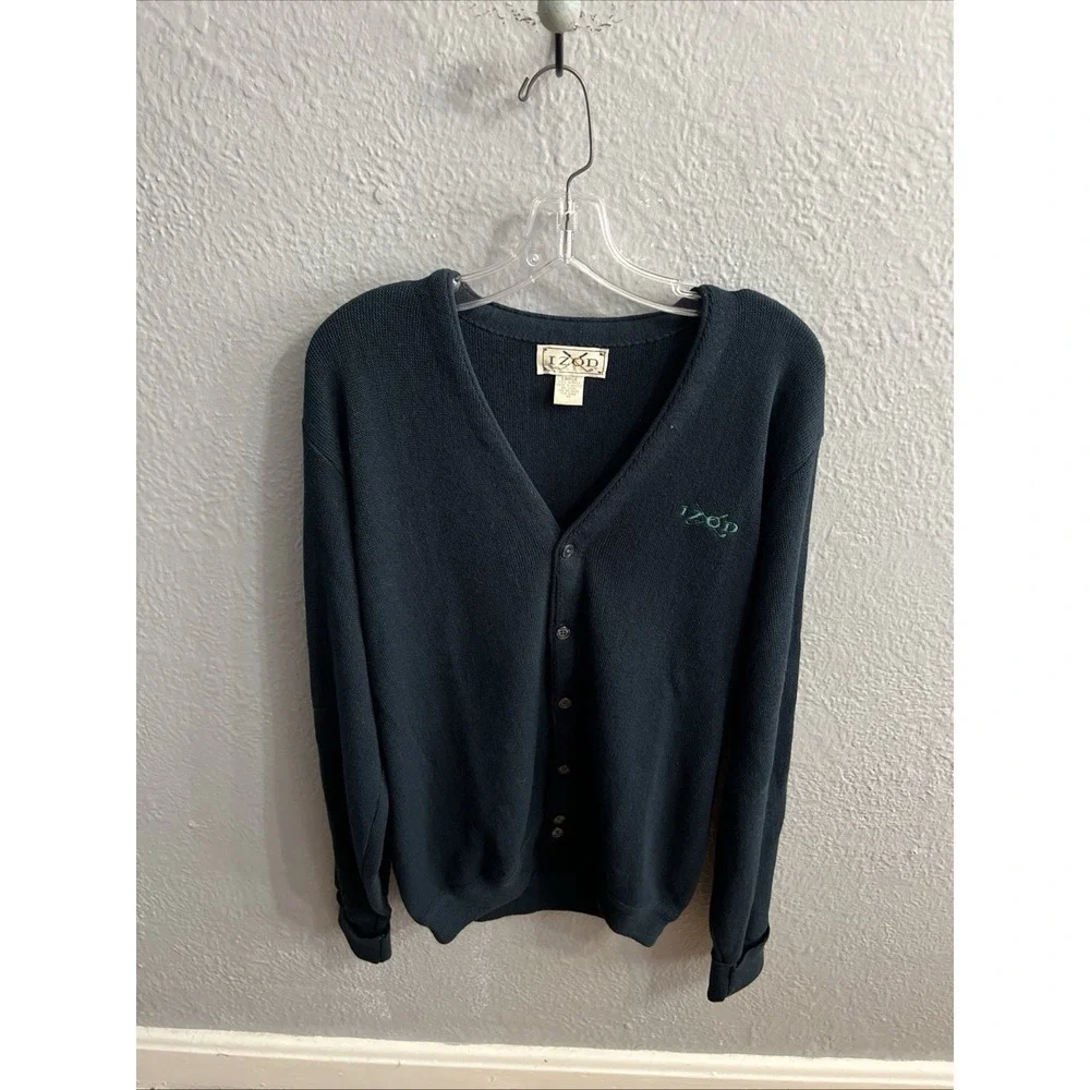 Vtg Izod Cardigan Sweater Mens Blue  Size Large Button Up V Neck